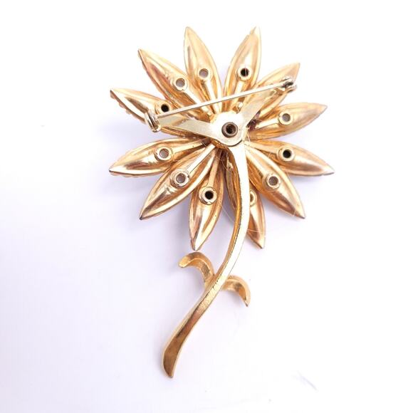 Vintage Brooch Acrylic Flower Stem, Gold Tone White, Riveted, 3.25" Long - Picture 2 of 3